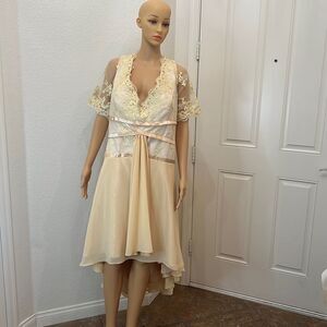 Izilady Dress Champagne Gold Lace Beaded Evening Mother Bride Dress Formal New
